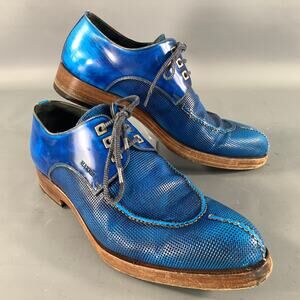 CALZOLERIA HARRIS Size 9 Blue Cobalt Grid Leather Split Toe Lace Up Shoes